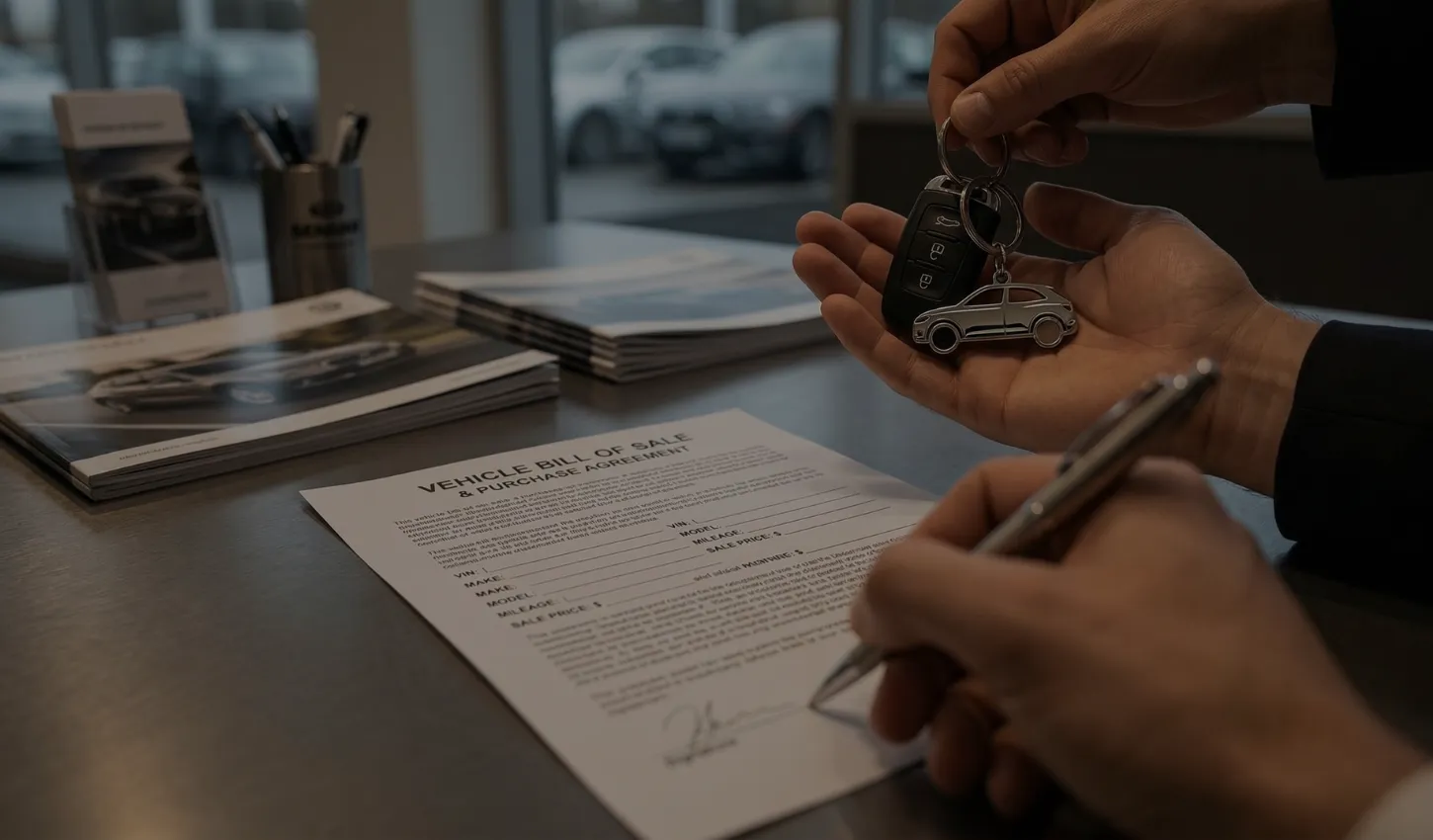 Person signing a bill of sale document